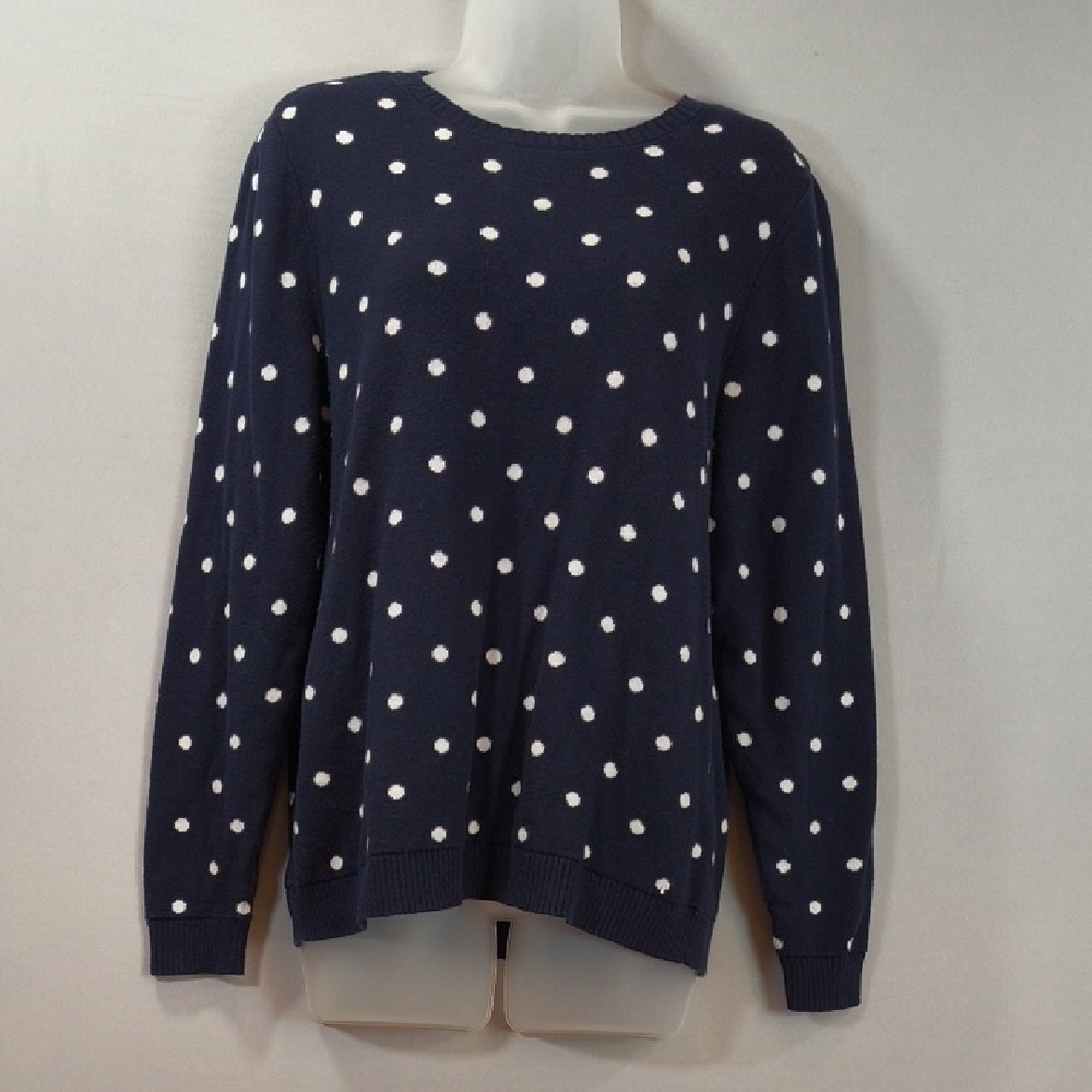 Croft And Barrow Women's Navy Polka Dot Sweater , Size L